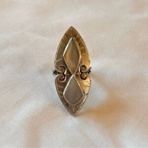 Vintage Sterling Silver Almond Shaped ring 2 Inlaid Mother of  Pearl Stones